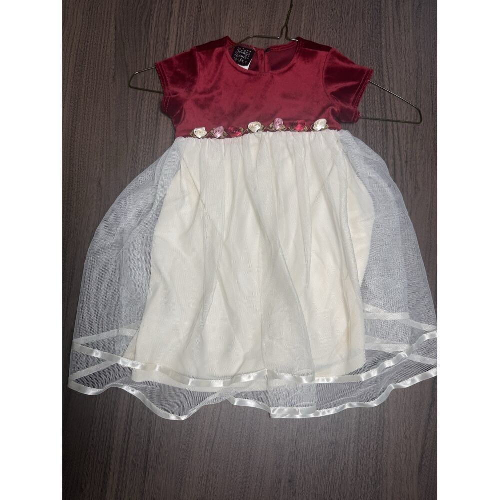 Girls red and white‎ party dress. toddler holiday dress with rose accents tulle